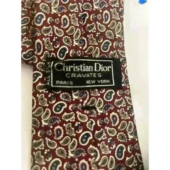 Christian Dior Men's Vintage Brown Paisley Silk Tie - Picture 4 of 5